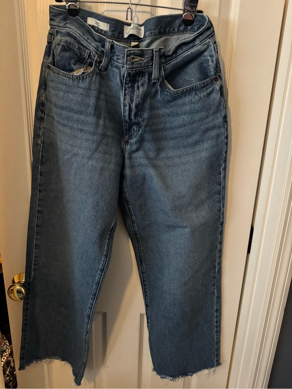 Universal Thread Blue Denim Jeans with Fringe Bottom